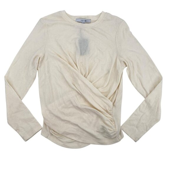 JOE’S JEANS SIZE LARGE LONG SLEEVE TWIST WRAP TOP CREAM Faux Wrap NWT SEE DESC - Picture 1 of 12